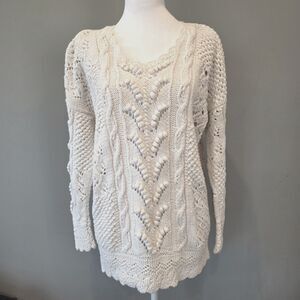 Express Y2k Vintage Cream Cotton Chunky Cable Knit Sweater. Lg. Cottage Grandma